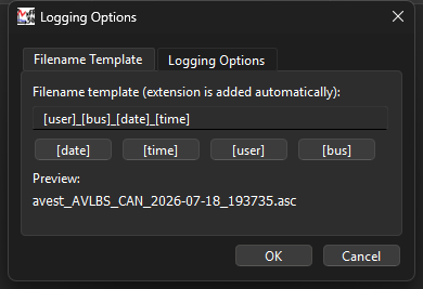 Logging Options: Filename Template