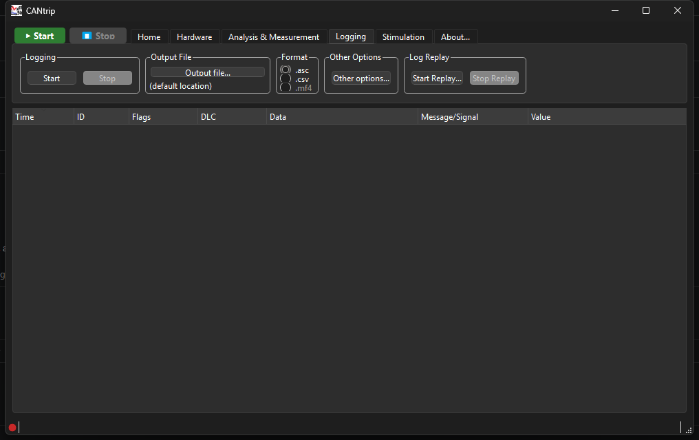 Logging tab