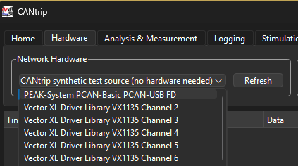 Network hardware dropdown